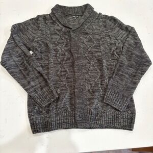 Carbon Mens XXL Shawl Collar Cable Knit Cardigan Sweater Charcoal Gray Marl